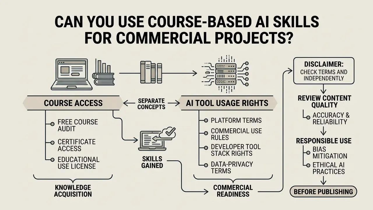 Infographic illustrating the separation between educational course access and commercial AI tool rights