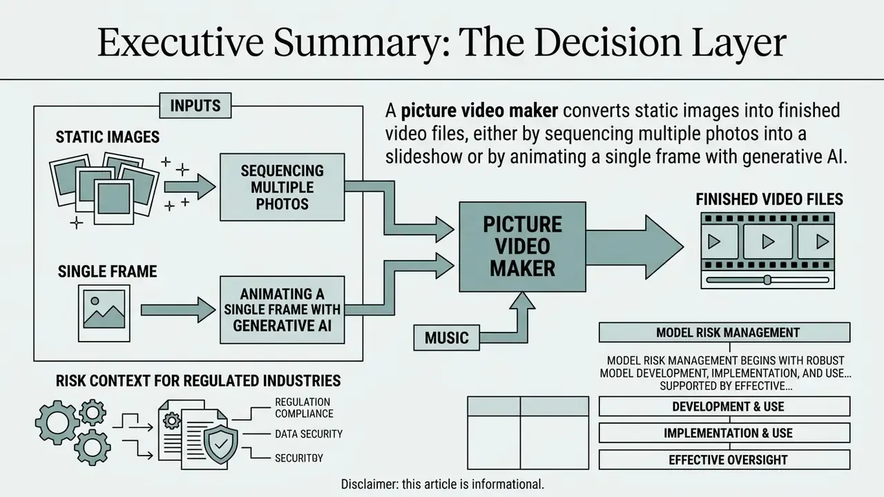 Flowchart showing how a picture video maker converts static images and generative AI into video files
