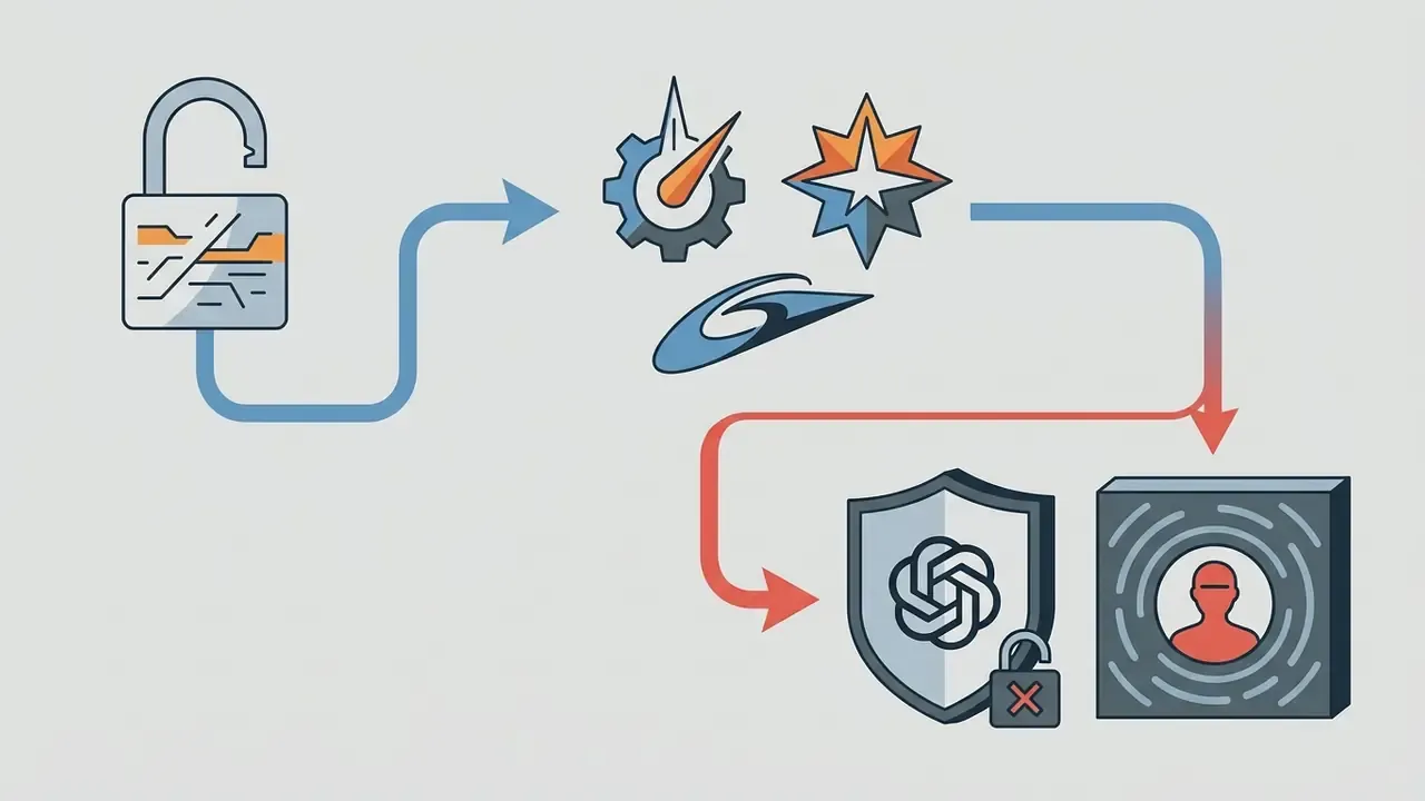 Open padlock icon connecting to open-weights models and a locked shield icon representing restricted APIs