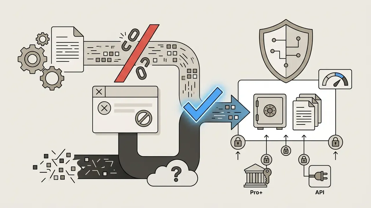 Data stream being redirected from personal accounts into a secure vault managed by Pro+ and API access