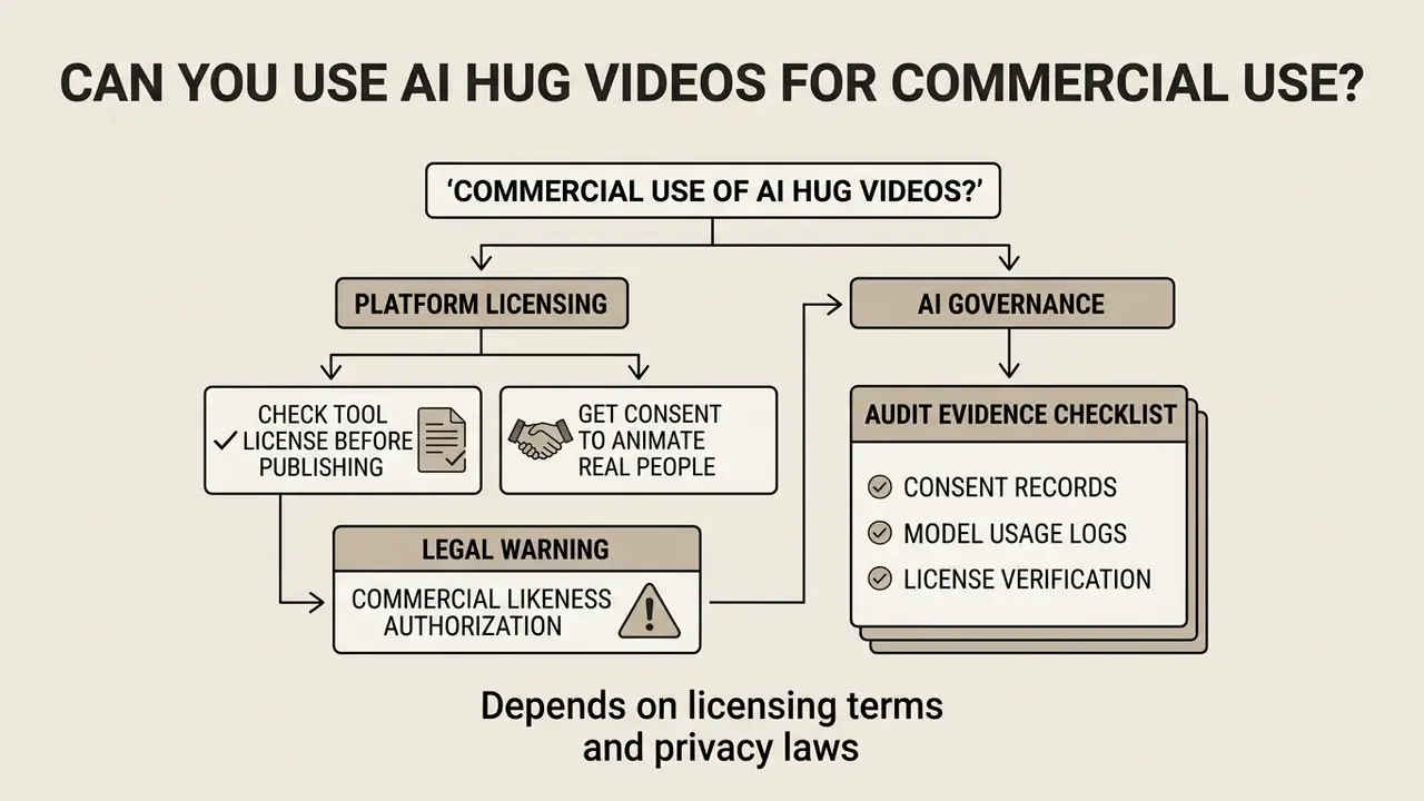 Summary of legal and licensing requirements for commercial use of an ai hug video generator