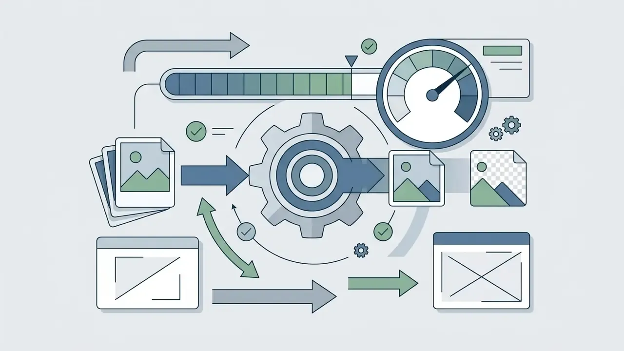 Diagram showing images passing through a central gear mechanism to remove backgrounds and track progress