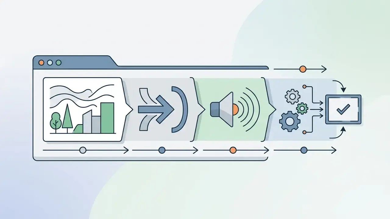 Linear process showing scene description, camera movement, and sound effects inputs for Google Veo