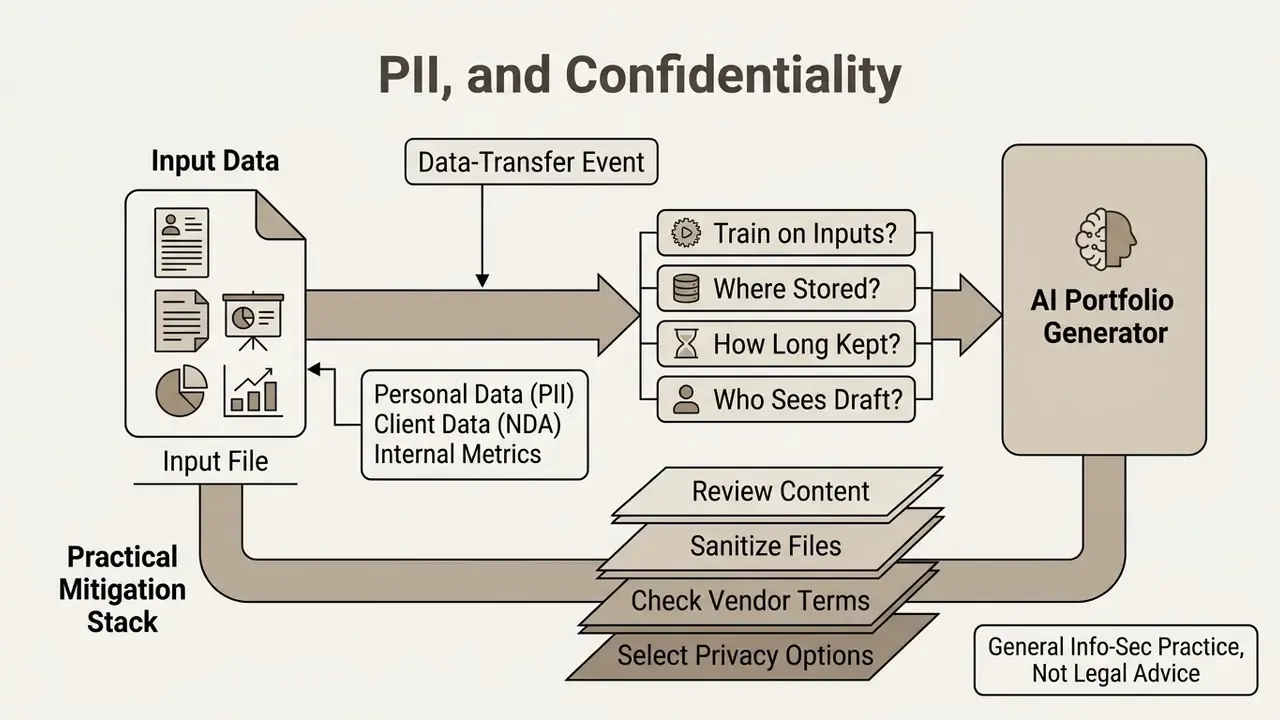 Flowchart showing data privacy considerations and mitigation steps when uploading files to an automated tool