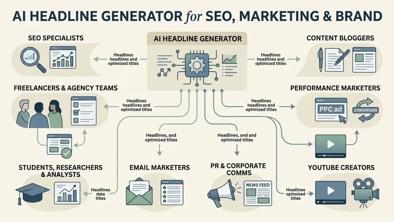 Central processing hub connecting various professional roles to tailored content and title optimization