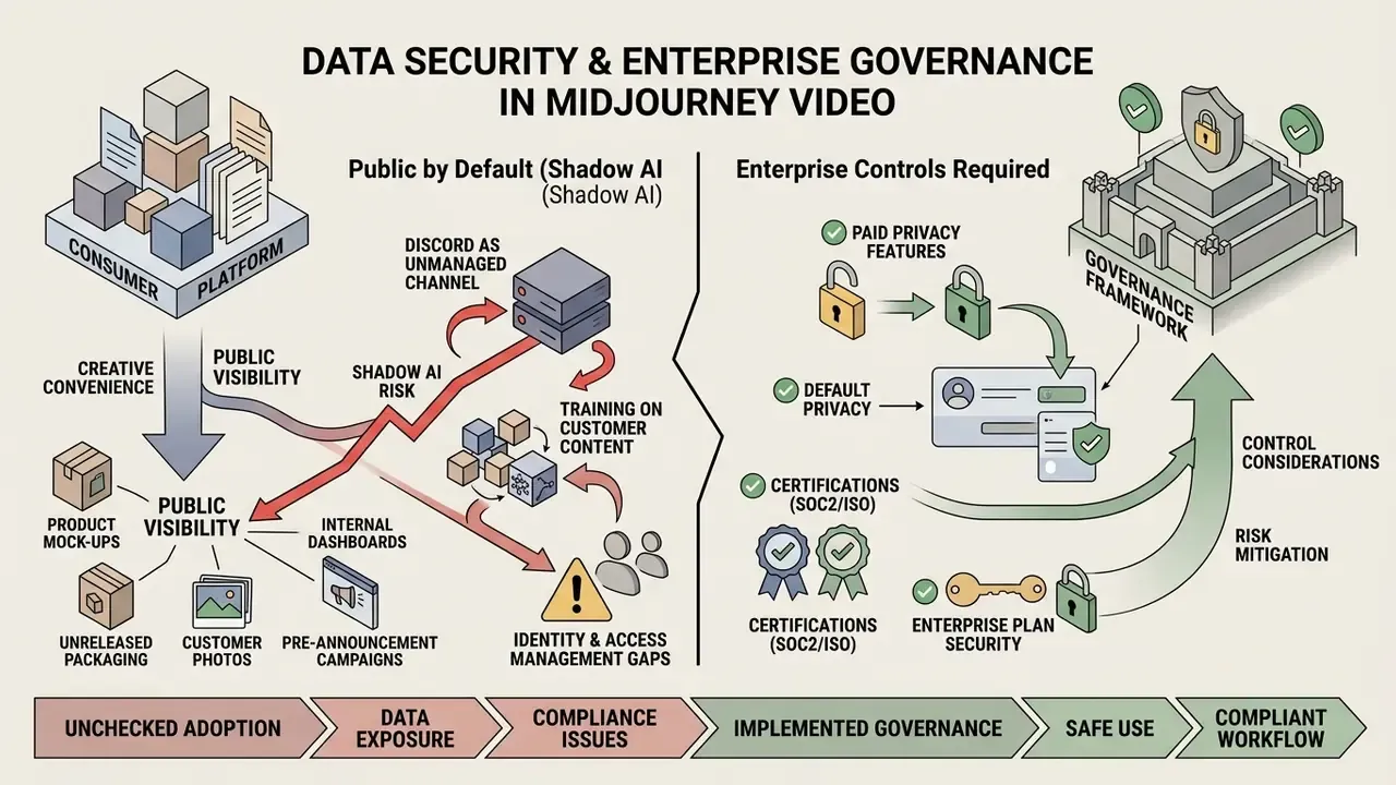 Diagram contrasting public consumer AI risks with enterprise governance and security control frameworks