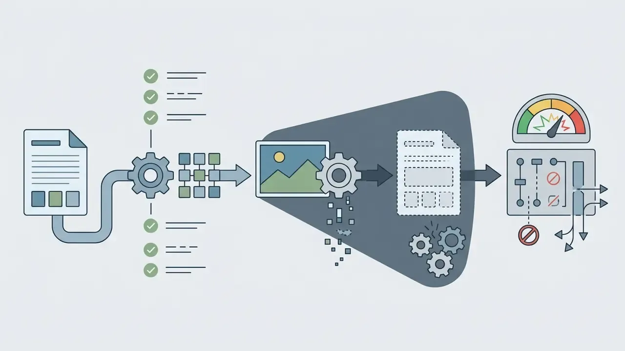 Process map showing document ingestion, image transformation, and output monitoring with risk controls