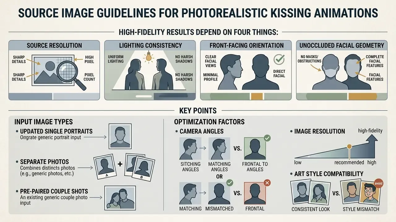 Summary chart outlining image quality standards, input types, and optimization factors for animation
