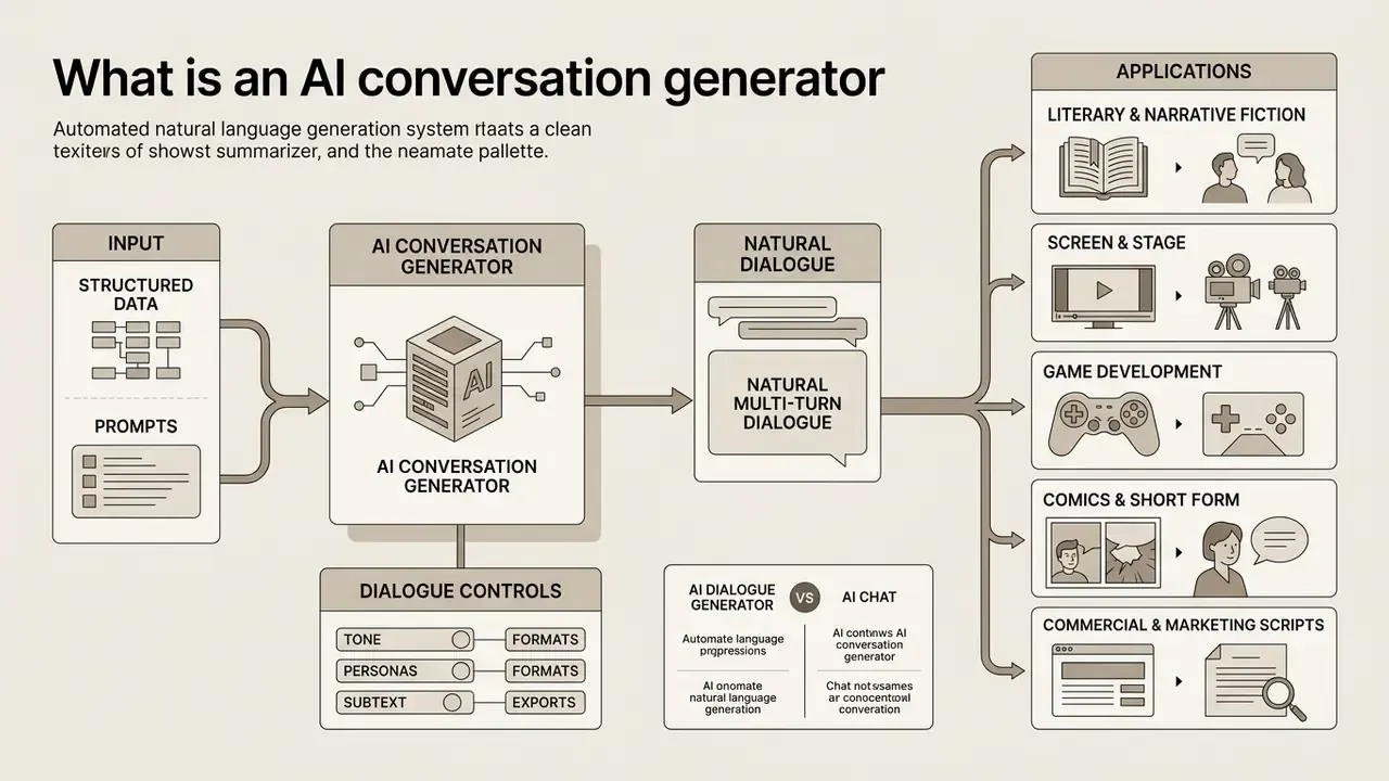 Diagram illustrating how an AI conversation generator processes structured data into multi-turn dialogue