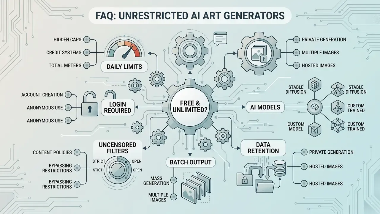 Central gear diagram mapping technical features and constraints of open image generation platforms