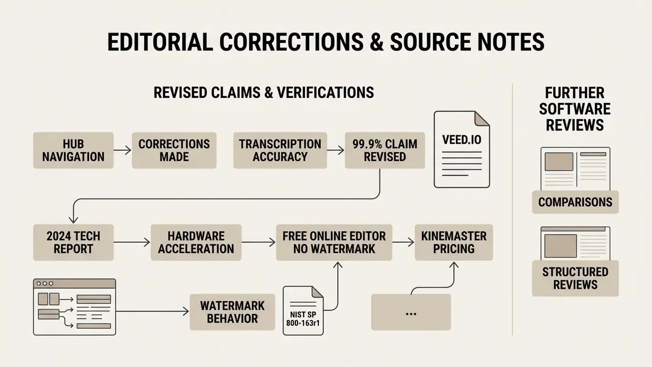 Flowchart detailing editorial revisions and source verifications for free video editing apps
