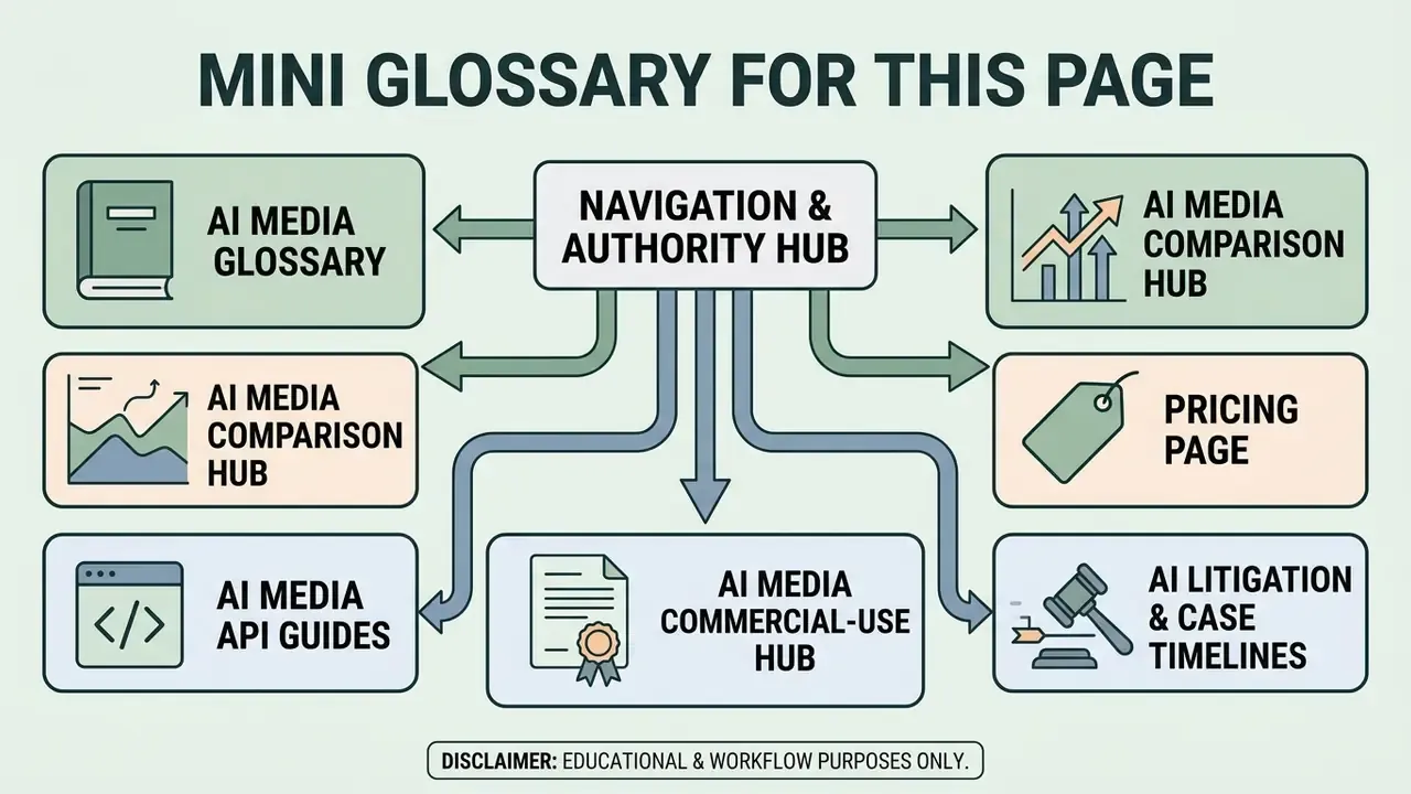 Central navigation hub connecting to various AI media resources and professional documentation links