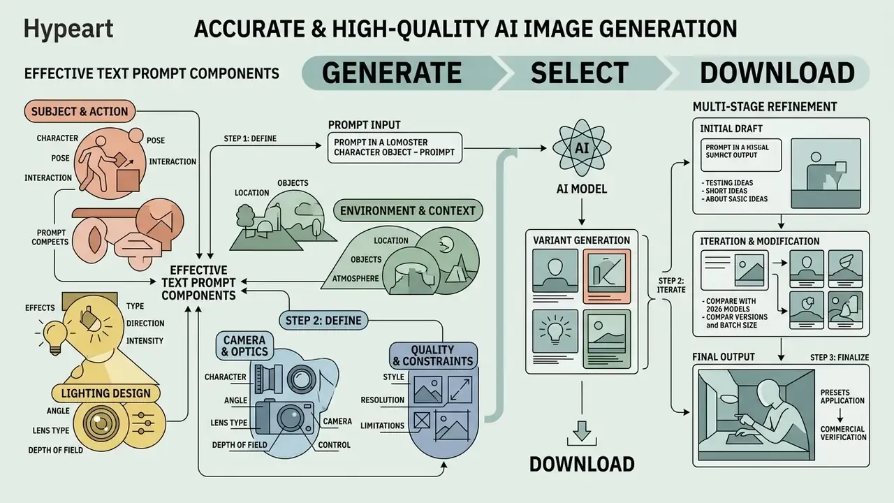 Detailed infographic showing the step-by-step process of crafting effective prompts for visual synthesis