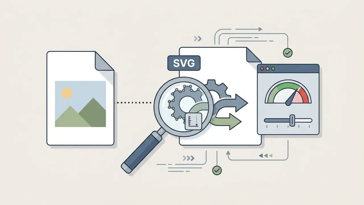 Magnifying glass inspecting node density on an SVG file during the image to vector AI process