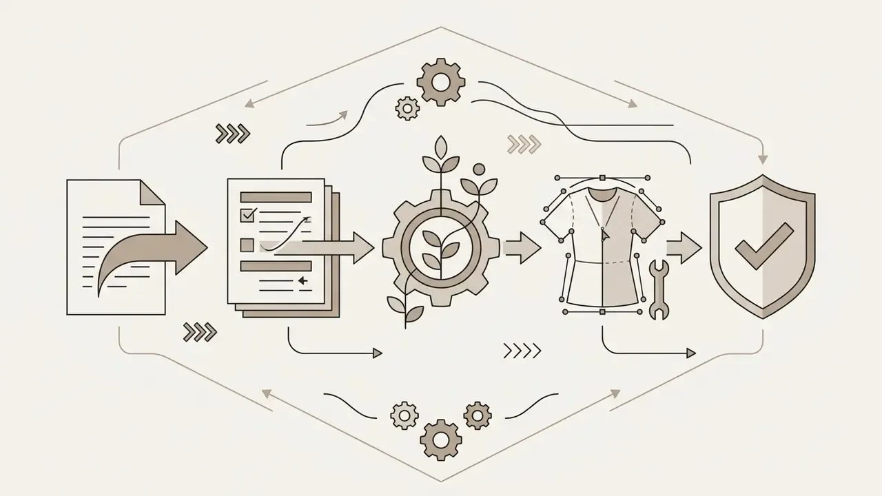 Document and checklist passing through gears to refine a garment design before final validation