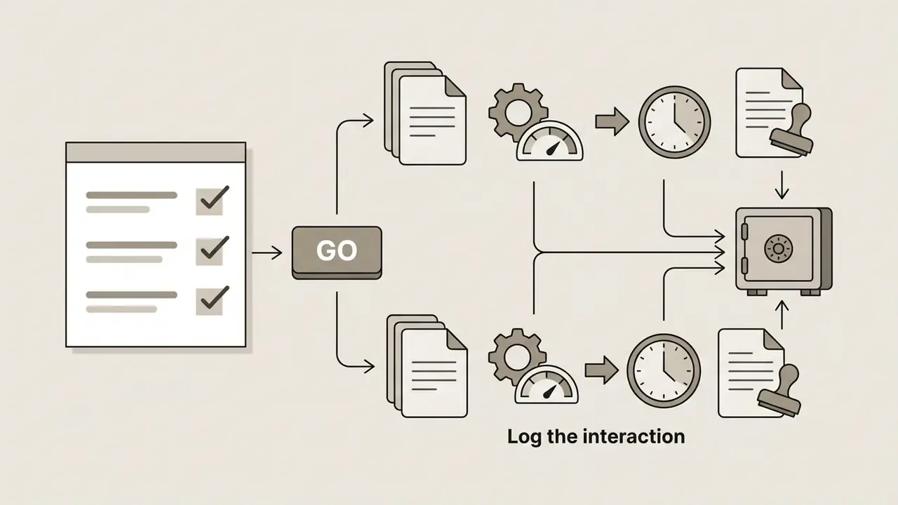 Checklist items passing through a button and processing steps to be stored in a secure vault