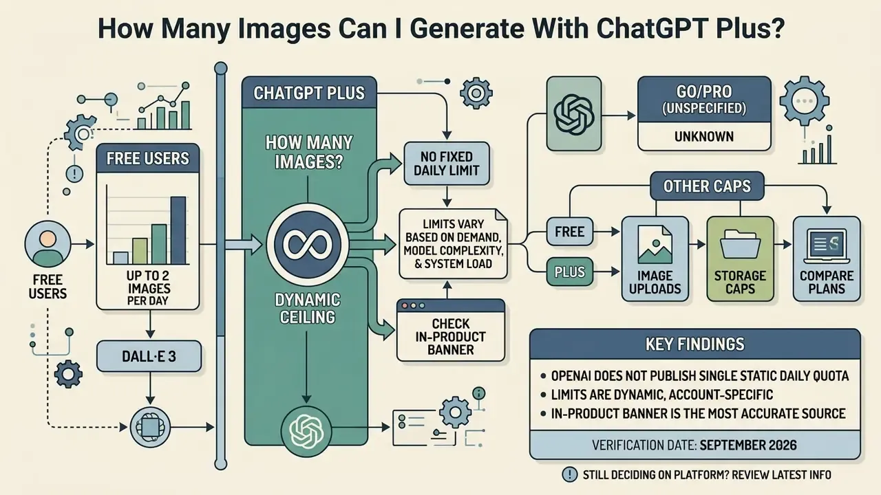 Infographic showing that ChatGPT Plus image generation limits are dynamic rather than fixed daily quotas