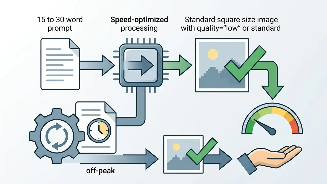 Process showing how prompt length and off-peak timing affect how long ChatGPT takes to make an image