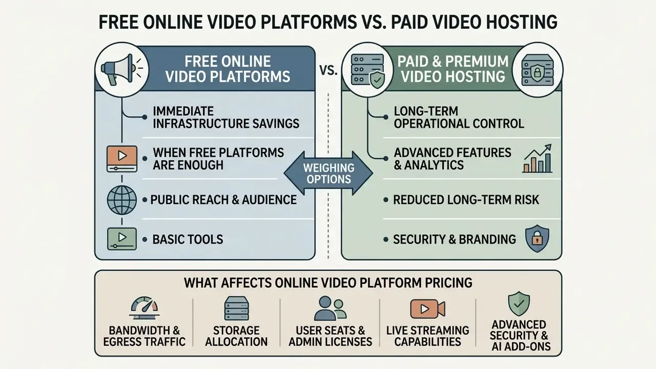 Comparison chart of free versus paid video services and the factors influencing their pricing structures