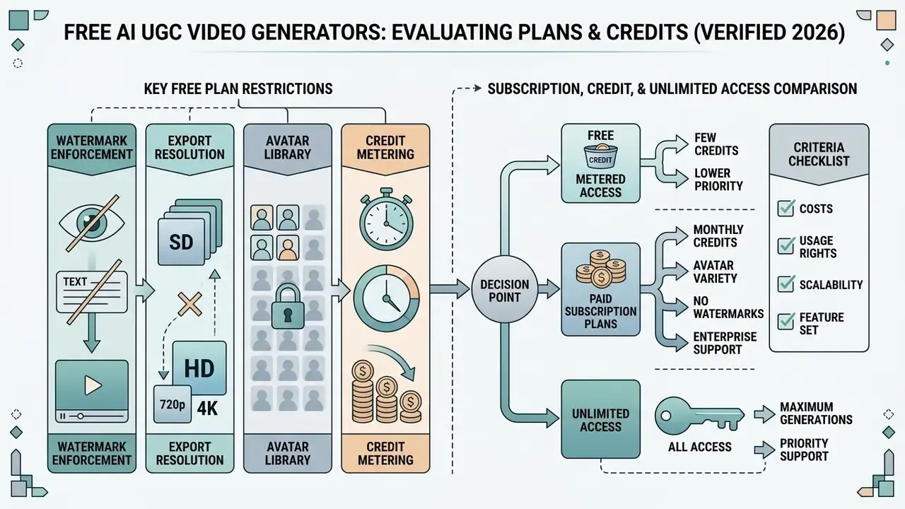Comparison chart showing free plan restrictions alongside subscription and credit access models
