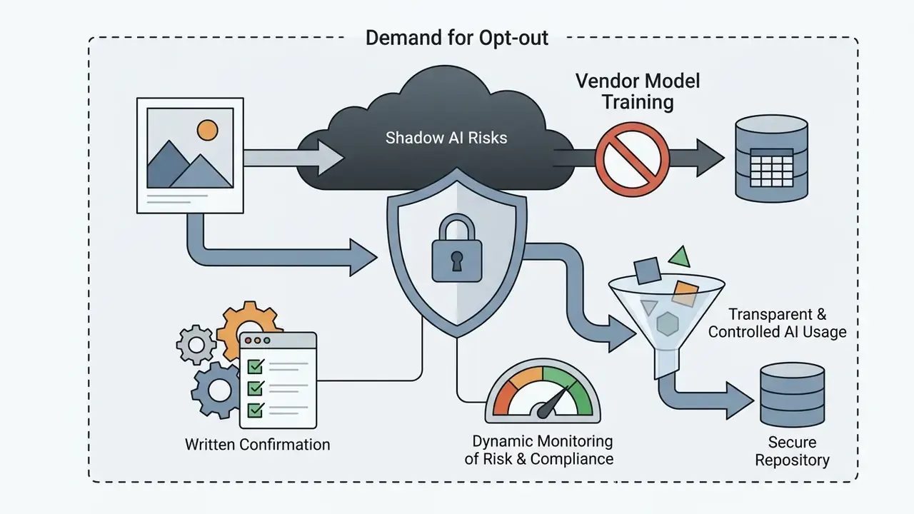 Data flow showing image files diverted from shadow AI risks into a secure repository with monitoring