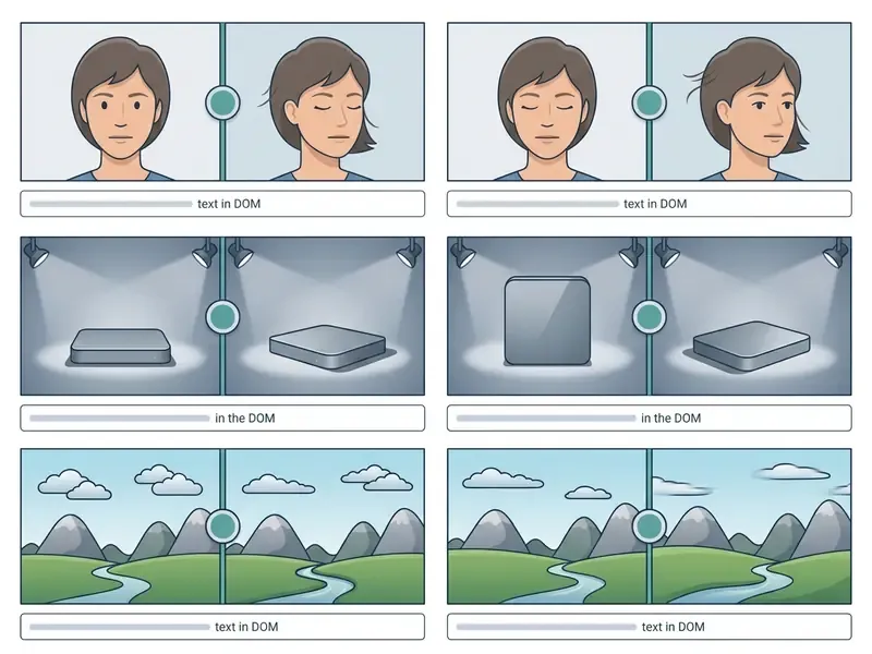 Interactive sliders comparing static images with their ai animate image video counterparts