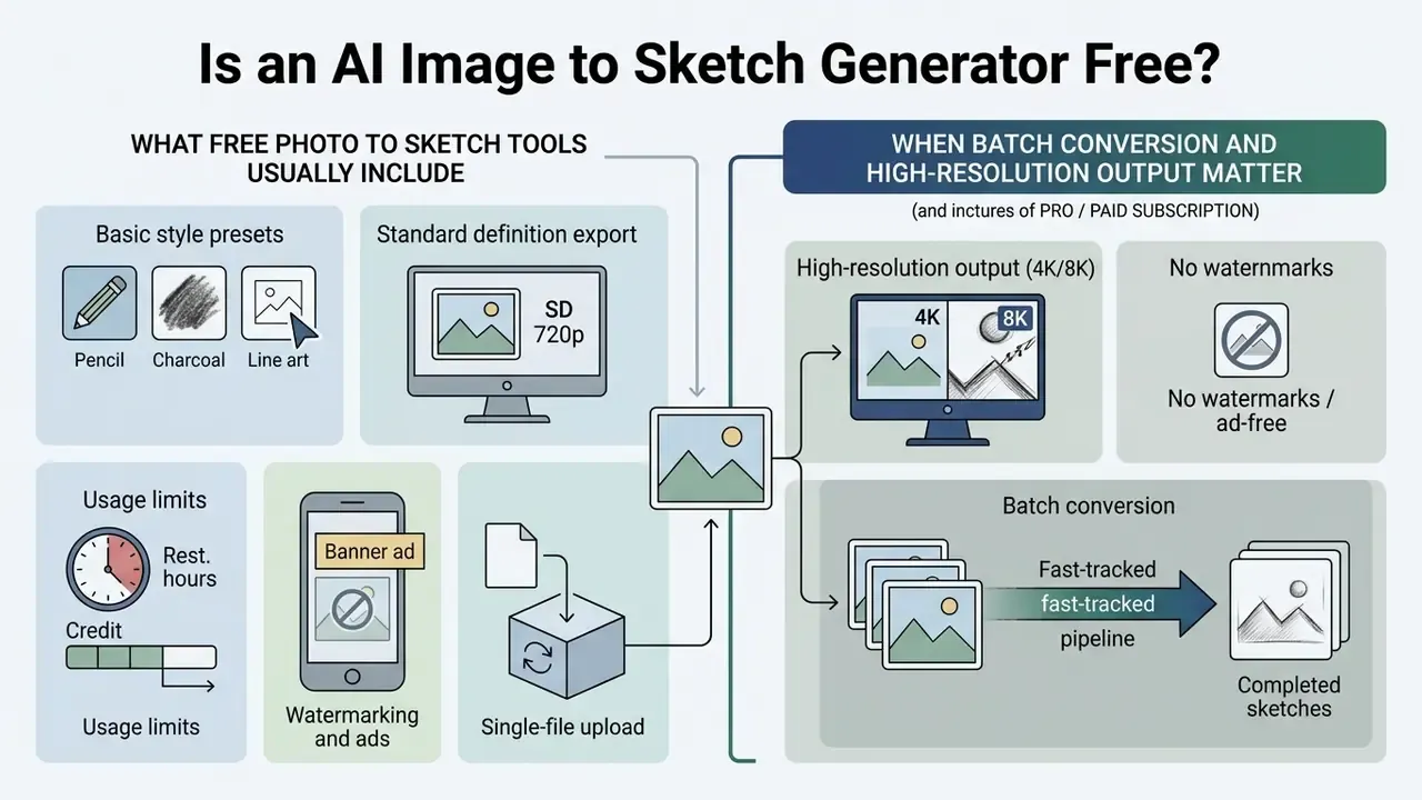 Comparison of features between free and paid tiers for online image conversion tools