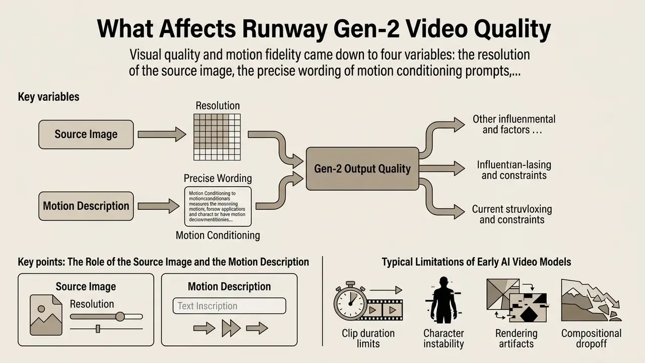 Infographic showing key variables for video output quality alongside common model limitations and constraints