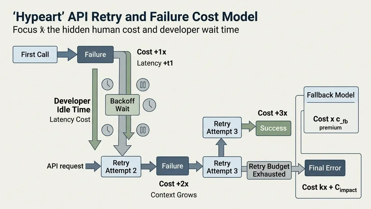Diagram showing how API request failures trigger backoff wait periods and cumulative developer idle time