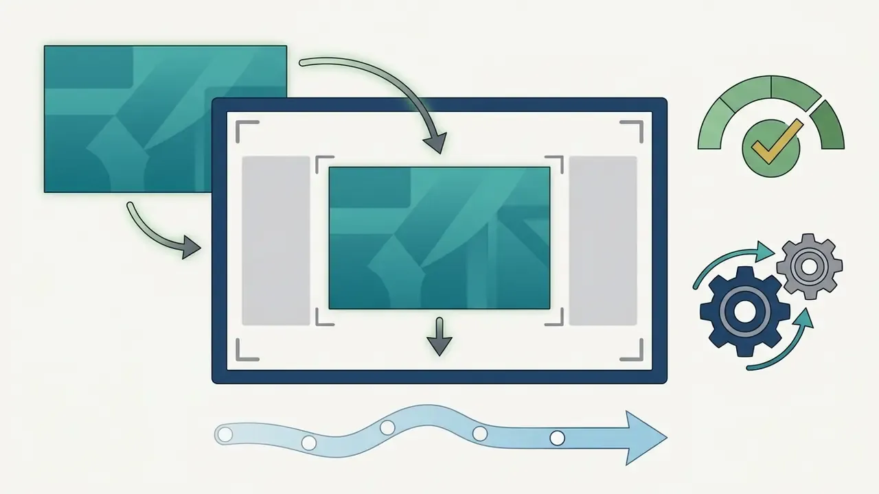 Visual representation of scaling an image to fit within a frame while maintaining its original proportions