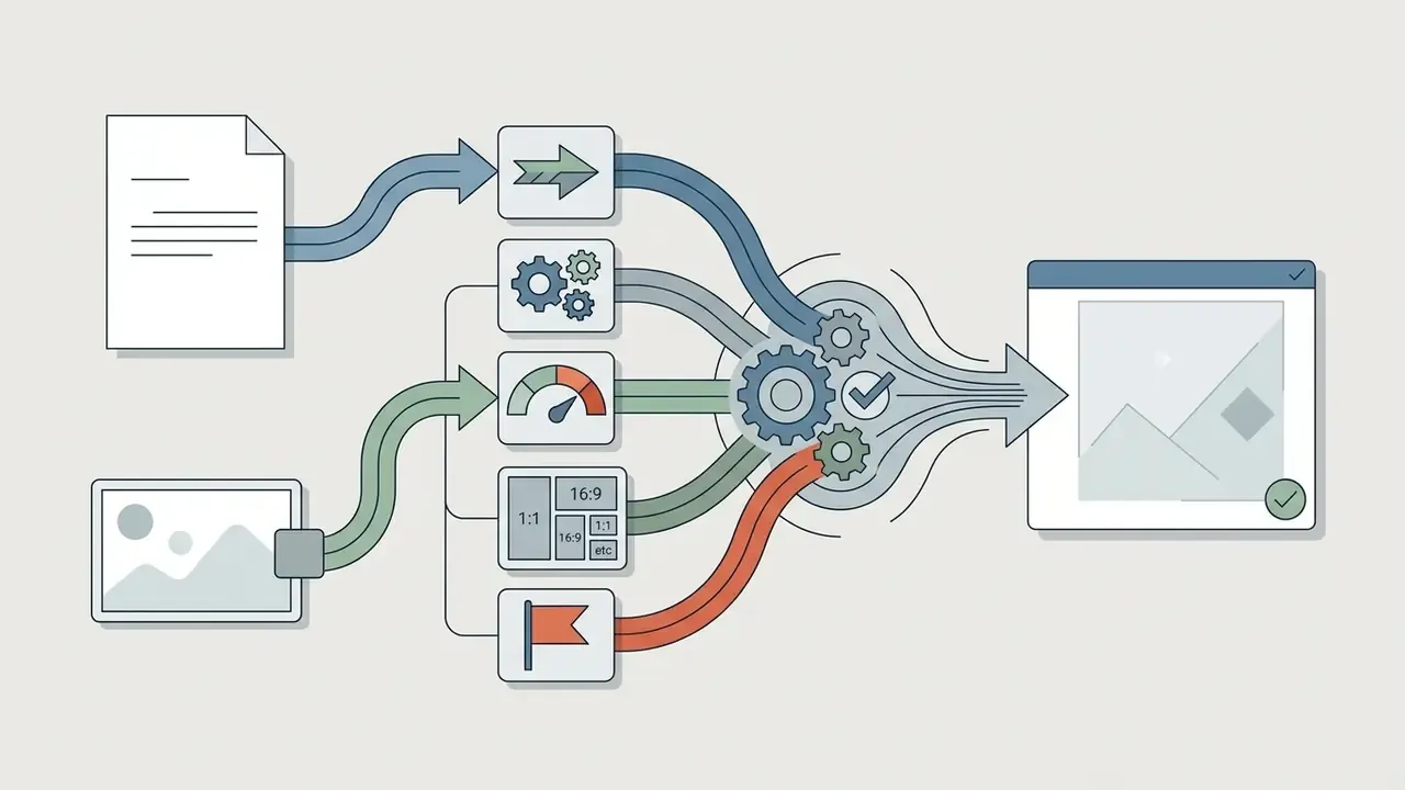 Flowchart showing text and image inputs combined with various settings to produce a final image
