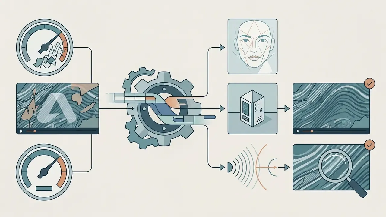 Gear mechanism processing video data to preserve facial features, structural details, and audio integrity