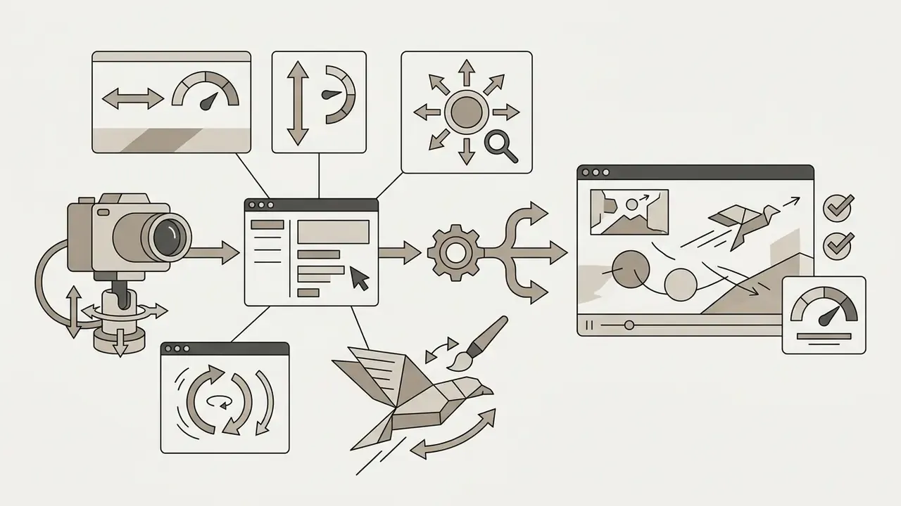 Icons showing camera movement and motion brush controls for configuring AI video generation settings