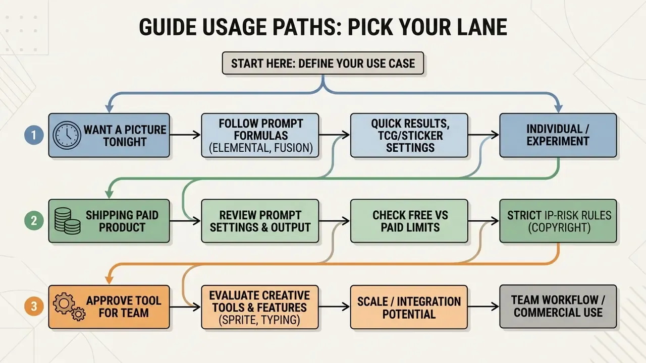 Flowchart outlining three distinct paths for using a Pokemon AI generator based on specific user goals