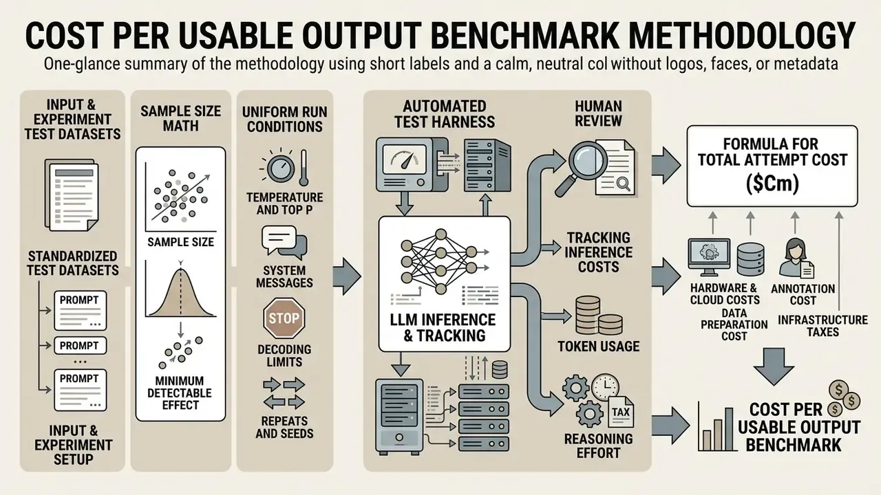 Diagram detailing the technical steps and financial components used to calculate AI model output costs