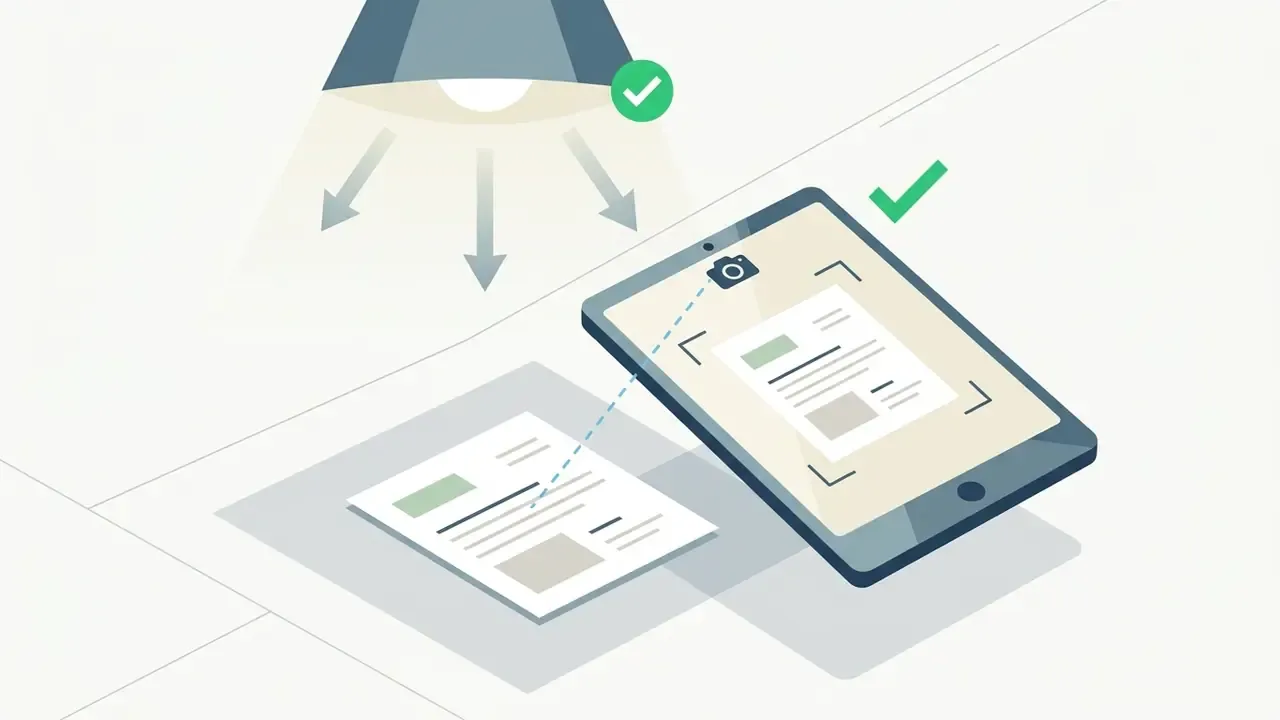 Tablet capturing a document under proper lighting conditions for an AI math solver