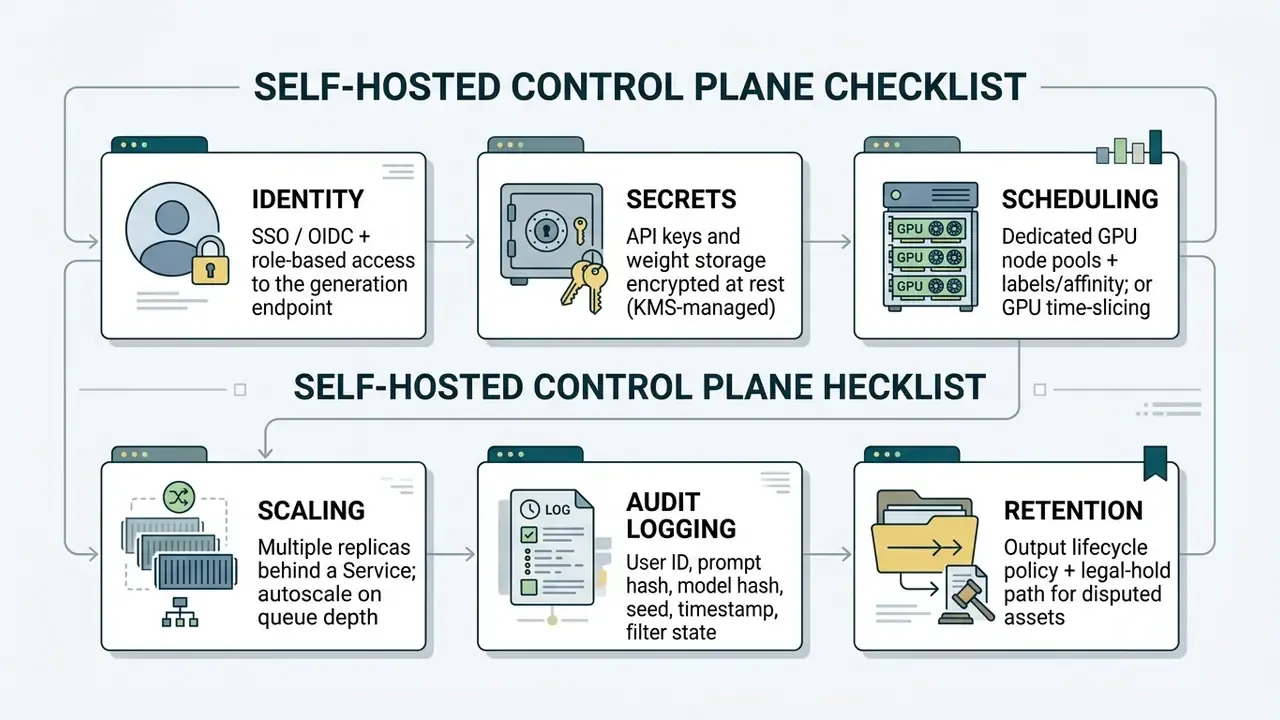 Process flow diagram outlining six essential security and infrastructure requirements for model hosting
