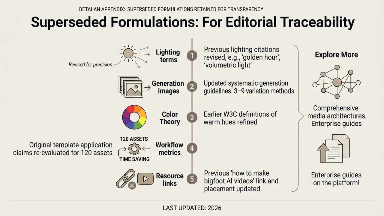 Timeline showing five revised categories for AI art generator prompts and their editorial updates