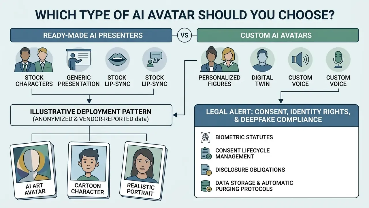 Comparison chart detailing differences between ready-made presenters and custom digital twins