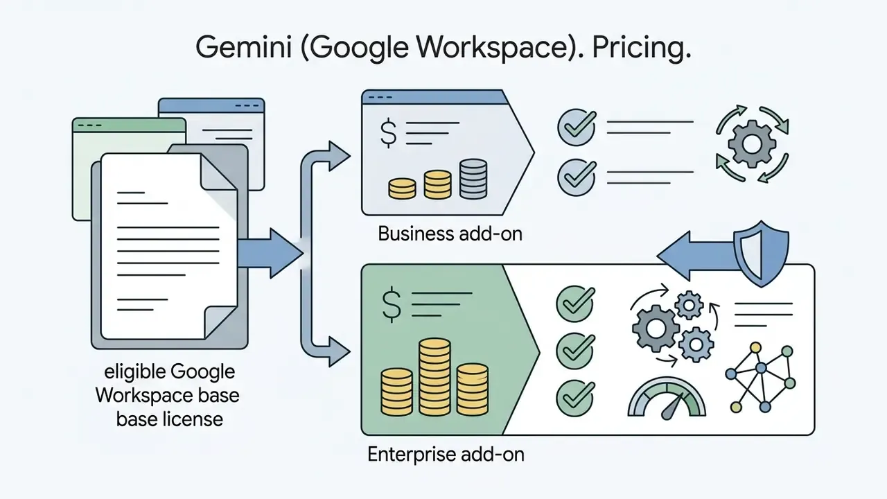 Google Workspace license documents feeding into business and enterprise pricing add-on processing paths