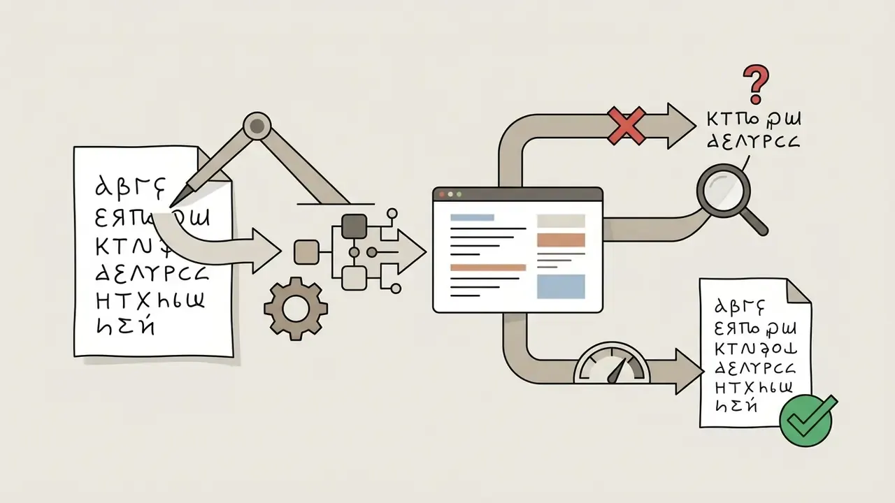 Mechanical arm scanning a document that routes through a processor to a verification interface