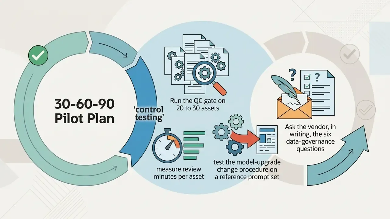 Circular timeline showing quality control, timing metrics, and vendor governance inquiry steps
