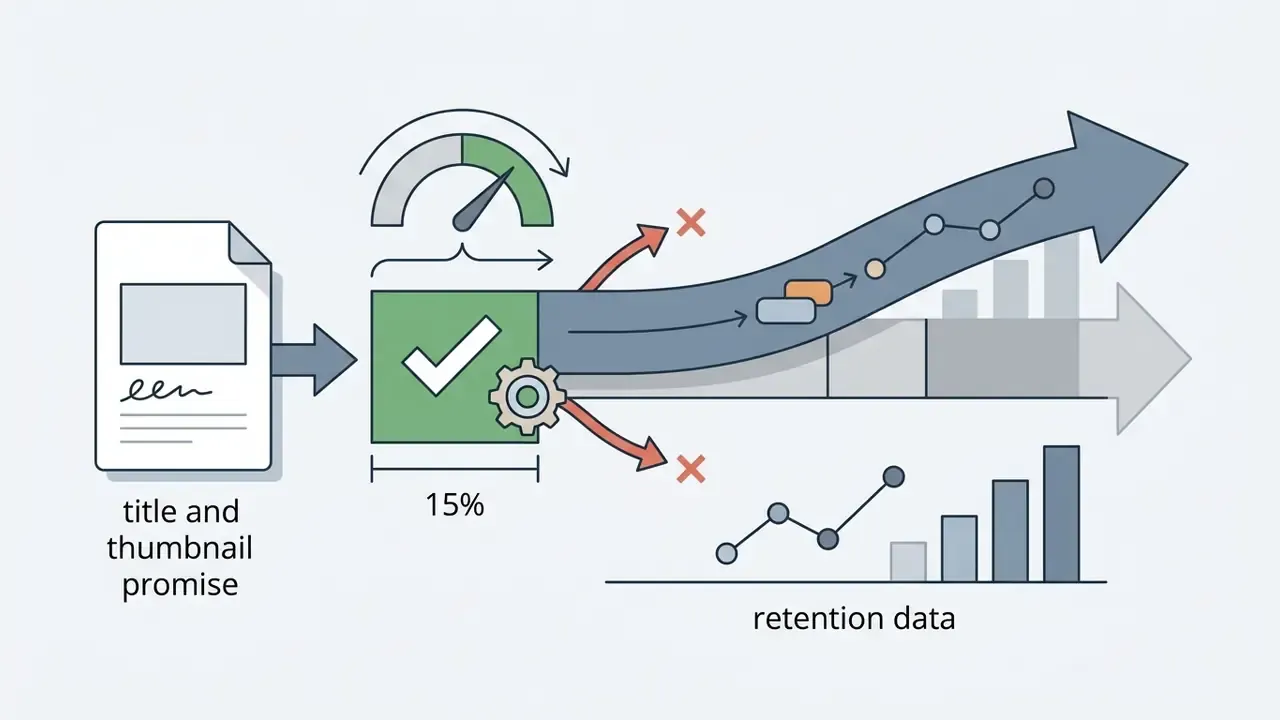 Document showing title and thumbnail promise moving through a 15 percent retention check to data growth