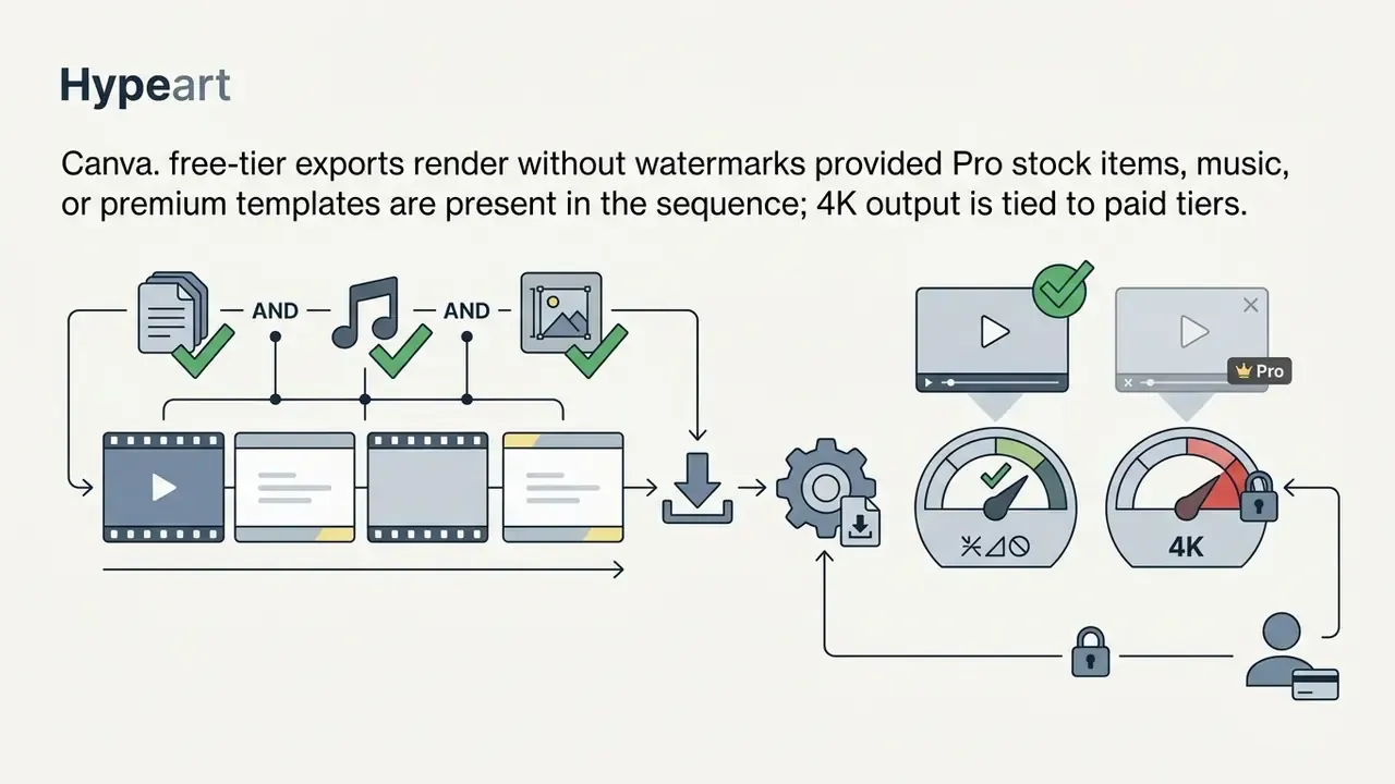 Flowchart comparing standard export options with Pro tier 4K limitations for Canva video projects