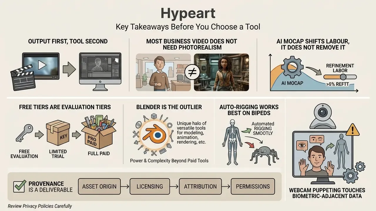 Infographic summarizing key considerations for selecting an animation maker 3d software tool