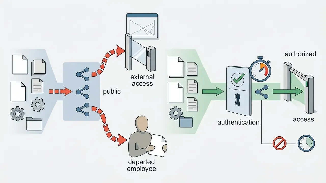 Pathways for public link sharing versus authenticated access with time-based expiration controls
