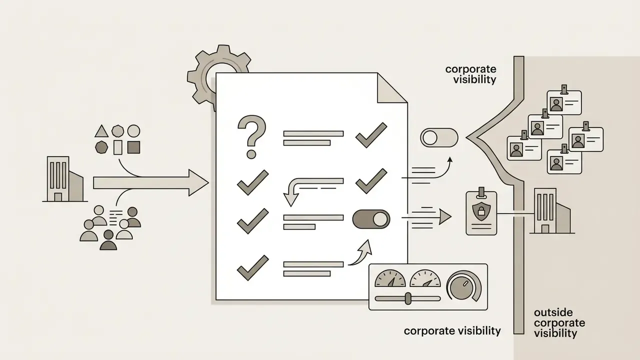 Checklist processing employee access to distinguish between corporate visibility and external accounts