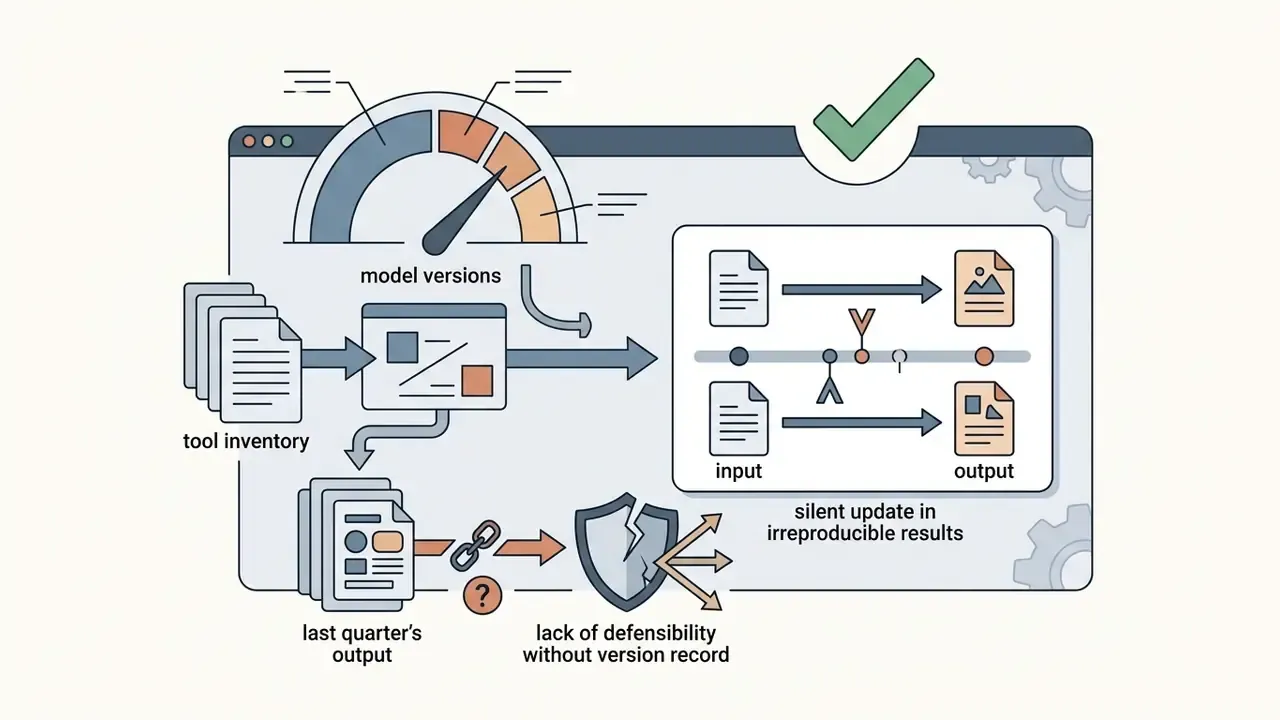 Tool inventory and model versions tracking system showing risks of silent updates to output quality