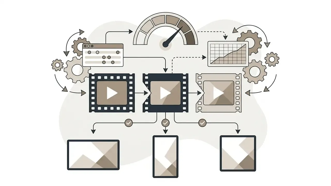 Workflow showing a Luma AI video clip being processed and resized into three different aspect ratios