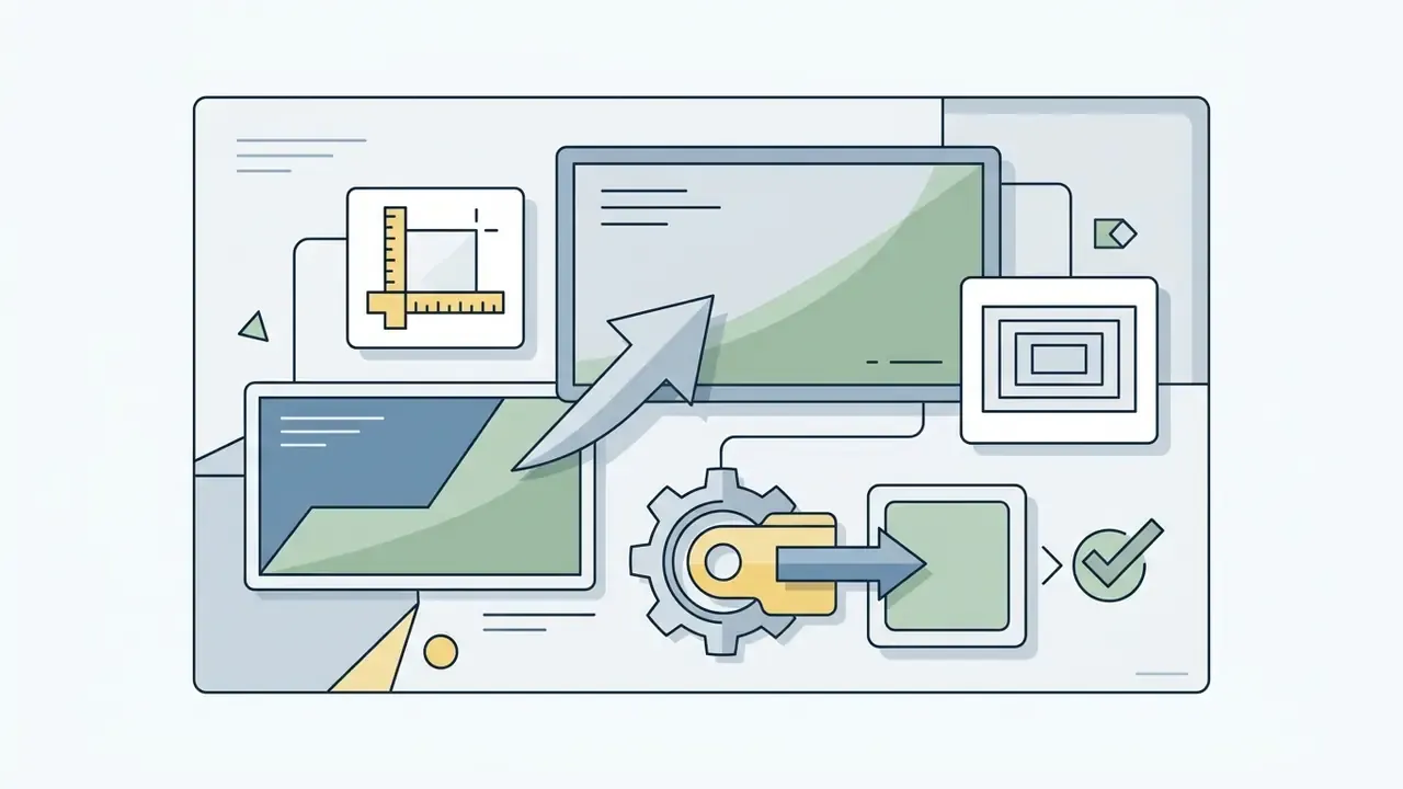 Icons representing aspect ratio tools, image frames, and a gear mechanism for processing image output